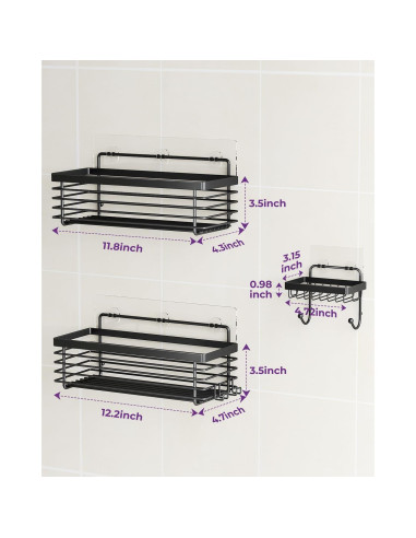 Caddy de Ducha ODesign 3 Pack Acero Inoxidable Negro