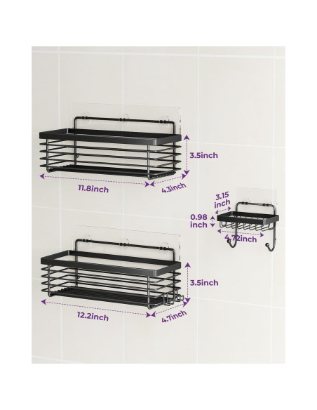 Caddy de Ducha ODesign 3 Pack Acero Inoxidable Negro