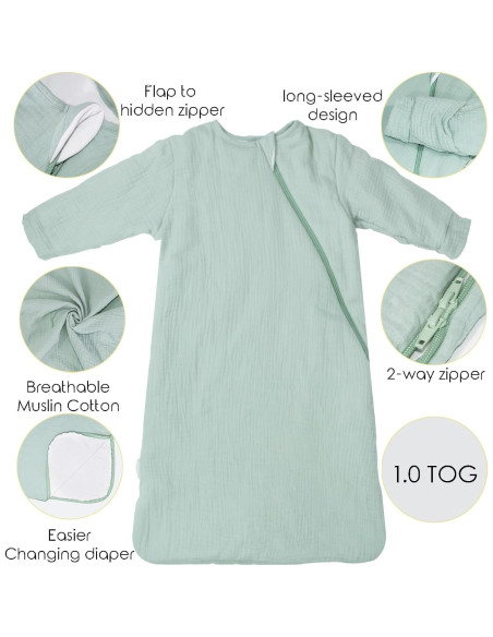 Saco de dormir de algodón muselina unisex 0-6 meses azul