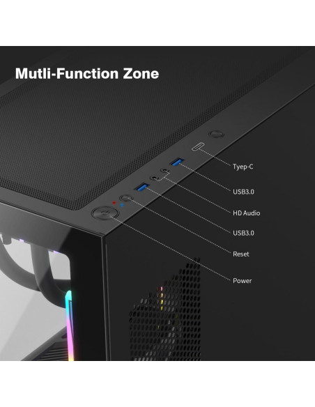 Caja de PC RUIX OV603 Mid-Tower ATX con 4 Ventiladores ARGB