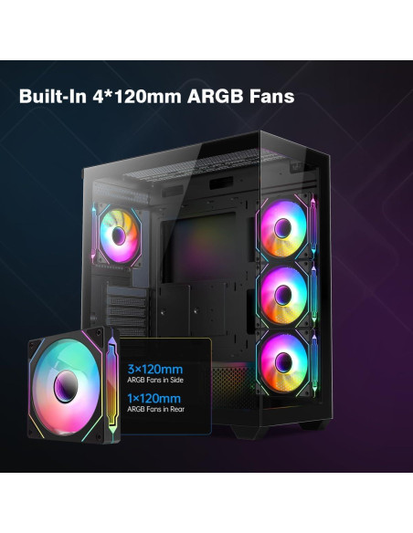 Caja de PC RUIX OV603 Mid-Tower ATX con 4 Ventiladores ARGB