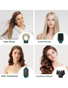 Cepillo Secador 4 en 1 IG INGLAM, Difusor Iónico, Verde 2