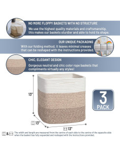 Cestas de Almacenamiento NaturalCozy 33 cm - 3 Pack de Algodón 2