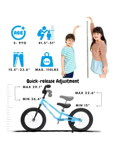 Bicicleta de Equilibrio BICYSTAR 16" Ajustable para Niños