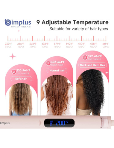Plancha de Pelo SIMPLUS 2 en 1 Rosa 230C Calentamiento Rápido