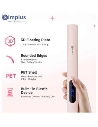 Plancha de Pelo SIMPLUS 2 en 1 Rosa 230C Calentamiento Rápido