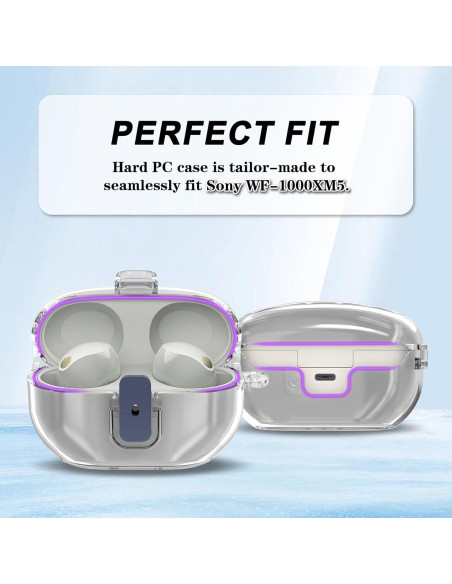 Funda protectora TPU clara para Sony WF-1000XM5 con mosquetón