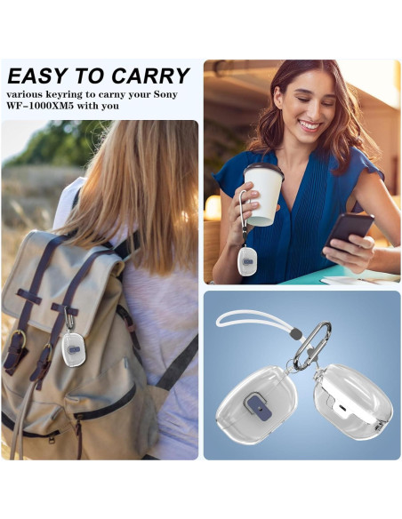 Funda protectora TPU clara para Sony WF-1000XM5 con mosquetón