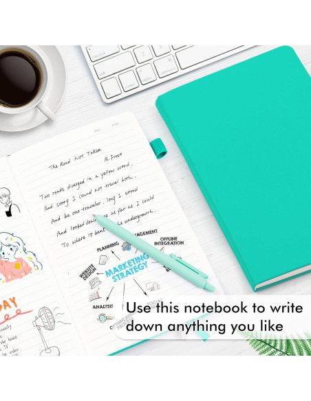 Paquete de 3 Cuadernos Duro Rayado Feela A5 Aqua con 3 Bolígrafos