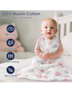 Saco de Dormir PHF 100% Algodón Muselina 0-6 Meses Nubes 2