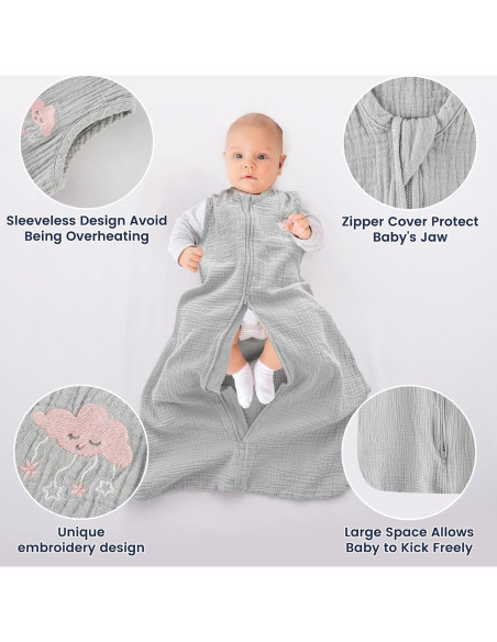 Saco de Dormir PHF 100% Algodón Muselina 0-6 Meses Nubes