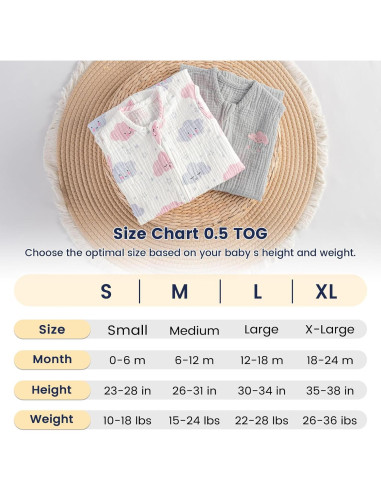 Saco de Dormir PHF 100% Algodón Muselina 0-6 Meses Nubes