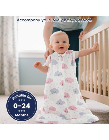 Saco de Dormir PHF 100% Algodón Muselina 0-6 Meses Nubes