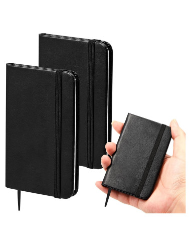 2 Cuadernos de Piel Dura Negro Qeeenar 10 x 6.5 cm 50 Hojas