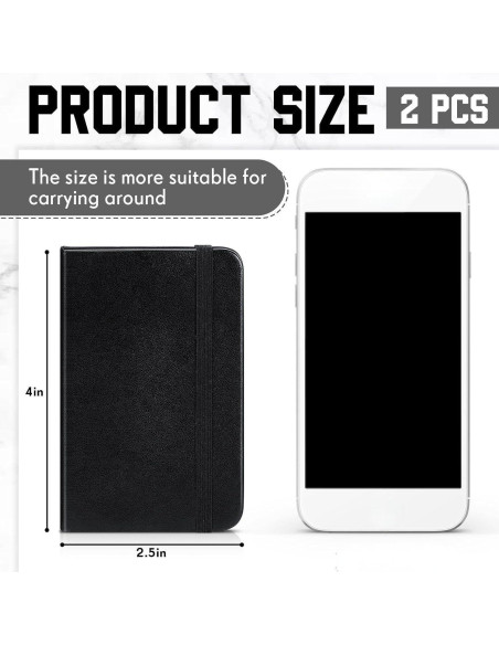 2 Cuadernos de Piel Dura Negro Qeeenar 10 x 6.5 cm 50 Hojas