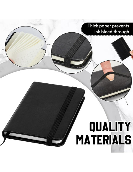 2 Cuadernos de Piel Dura Negro Qeeenar 10 x 6.5 cm 50 Hojas