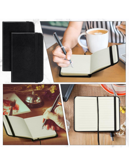 2 Cuadernos de Piel Dura Negro Qeeenar 10 x 6.5 cm 50 Hojas