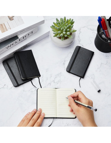 2 Cuadernos de Piel Dura Negro Qeeenar 10 x 6.5 cm 50 Hojas