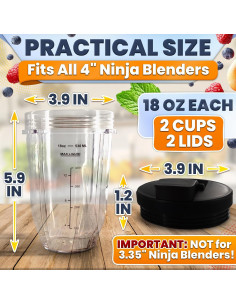 2 Tazas de Licuadora Ninja 18 Oz KETAR con Tapas de Sorbo 2