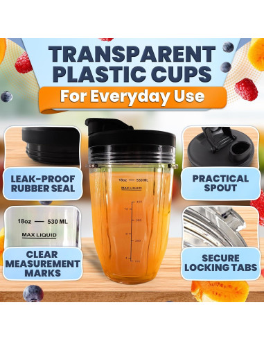 2 Tazas de Licuadora Ninja 18 Oz KETAR con Tapas de Sorbo