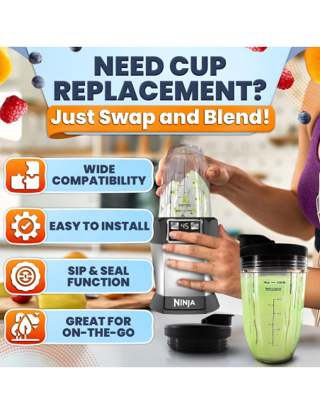 2 Tazas de Licuadora Ninja 18 Oz KETAR con Tapas de Sorbo
