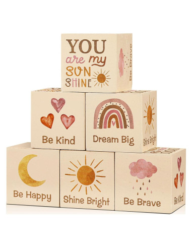 6 Bloques de Madera Boho Arcoíris para Decoración Infantil