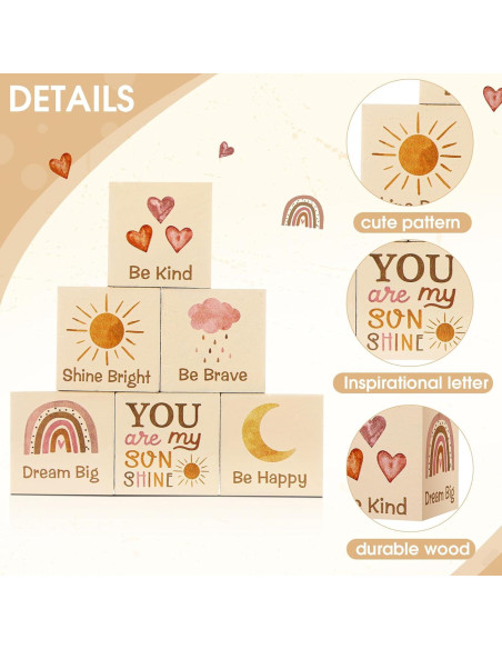 6 Bloques de Madera Boho Arcoíris para Decoración Infantil