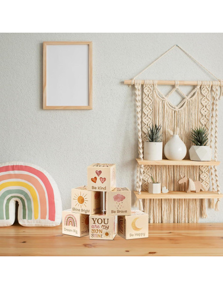 6 Bloques de Madera Boho Arcoíris para Decoración Infantil