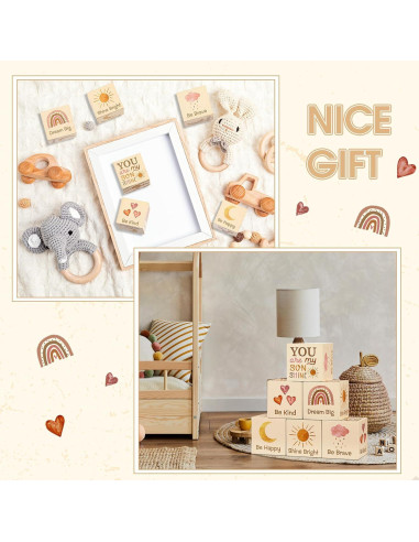 6 Bloques de Madera Boho Arcoíris para Decoración Infantil