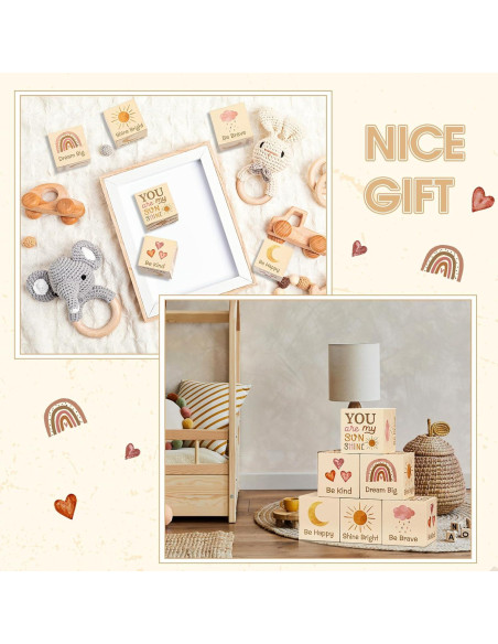 6 Bloques de Madera Boho Arcoíris para Decoración Infantil