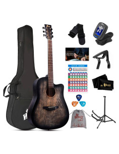 Guitarra Acústica Winzz 41" Diestro Negro Tallado con Kit Completo