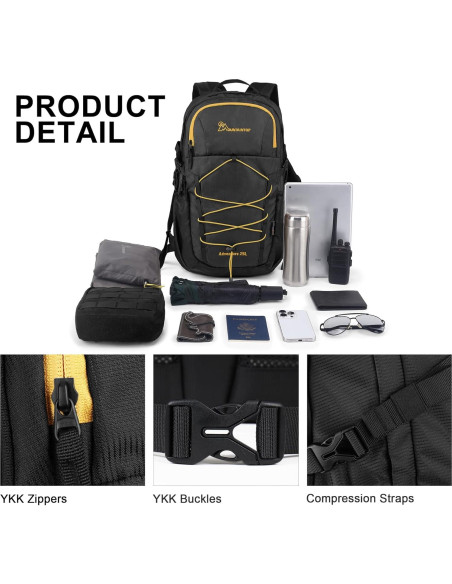 Mochila de Senderismo MOUNTAINTOP 25L Negra para Hombres y Mujeres