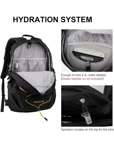 Mochila de Senderismo MOUNTAINTOP 25L Negra para Hombres y Mujeres