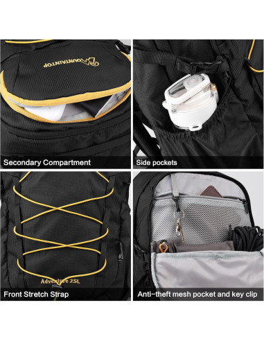 Mochila de Senderismo MOUNTAINTOP 25L Negra para Hombres y Mujeres