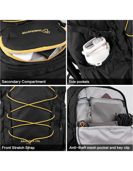 Mochila de Senderismo MOUNTAINTOP 25L Negra para Hombres y Mujeres