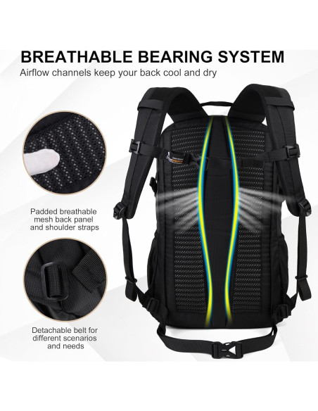Mochila de Senderismo MOUNTAINTOP 25L Negra para Hombres y Mujeres