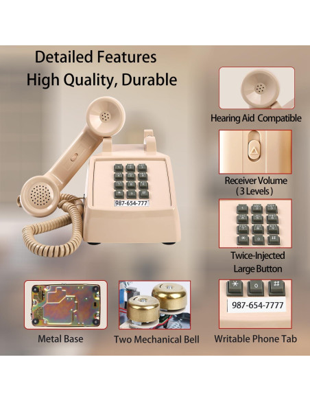 Teléfono de Escritorio Retro Beige Tradicional Americano 2500