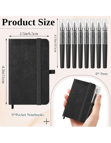 Set 16 Piezas: 8 Cuadernos de Cuero y 8 Bolígrafos Qeeenar