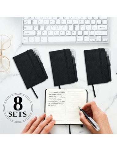 Set 16 Piezas: 8 Cuadernos de Cuero y 8 Bolígrafos Qeeenar