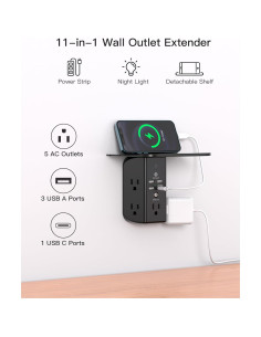 Extensor de Enchufe MIFASOPOWER con Estante y Luz Nocturna 2