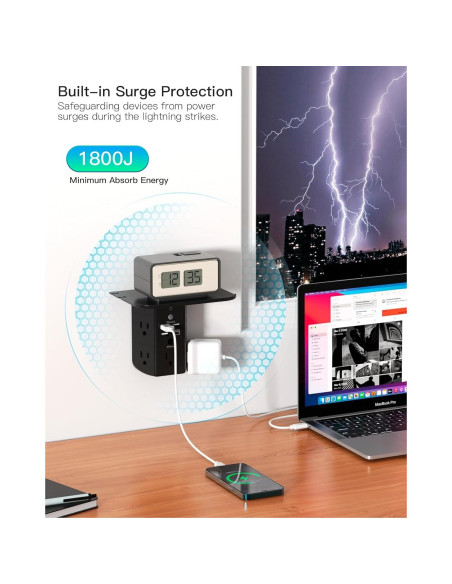 Extensor de Enchufe MIFASOPOWER con Estante y Luz Nocturna Extensor de Enchufe MIFASOPOWER con Estante y Luz Nocturna