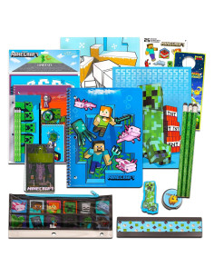 Conjunto Escolar Minecraft 11 Piezas - Estuche, Cuaderno, Lápices