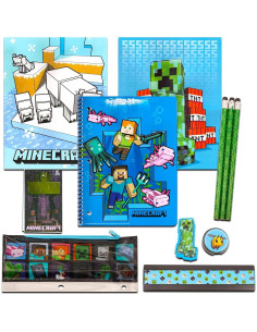 Conjunto Escolar Minecraft 11 Piezas - Estuche, Cuaderno, Lápices 2