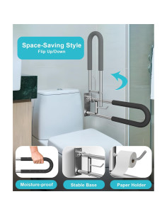 Barra de Agarre Plegable BotaBay para Inodoro 75 cm Plata 2