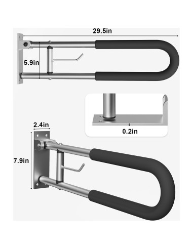 Barra de Agarre Plegable BotaBay para Inodoro 75 cm Plata