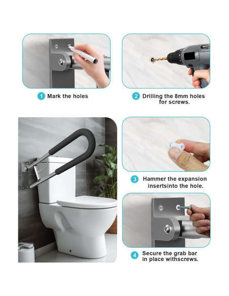 Barra de Agarre Plegable BotaBay para Inodoro 75 cm Plata