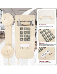 Teléfono de Pared Retro LeHan Beige con Timbre Mecánico 2