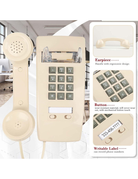 Teléfono de Pared Retro LeHan Beige con Timbre Mecánico