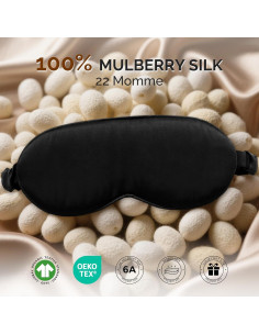 Máscara de Sueño de Seda 100% SilkSilky 22 Momme Ajustable Negra 2