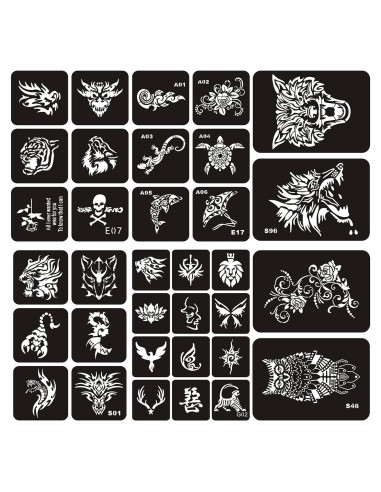 6 Plantillas de Tatuajes Temporales KOTBS A4 con 34 Patrones